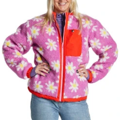 Airblaster Womens Double Puff Snowboard Jacket - Lava/Pink Daisy -Sports Ski Shop 847678189954 3